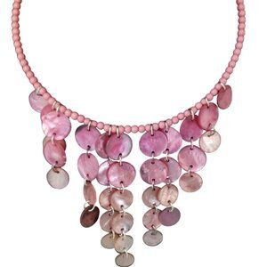 Vintage Bib Shell Beaded Choker Necklace, Gorgeous Pink Shells Beads Mermaid